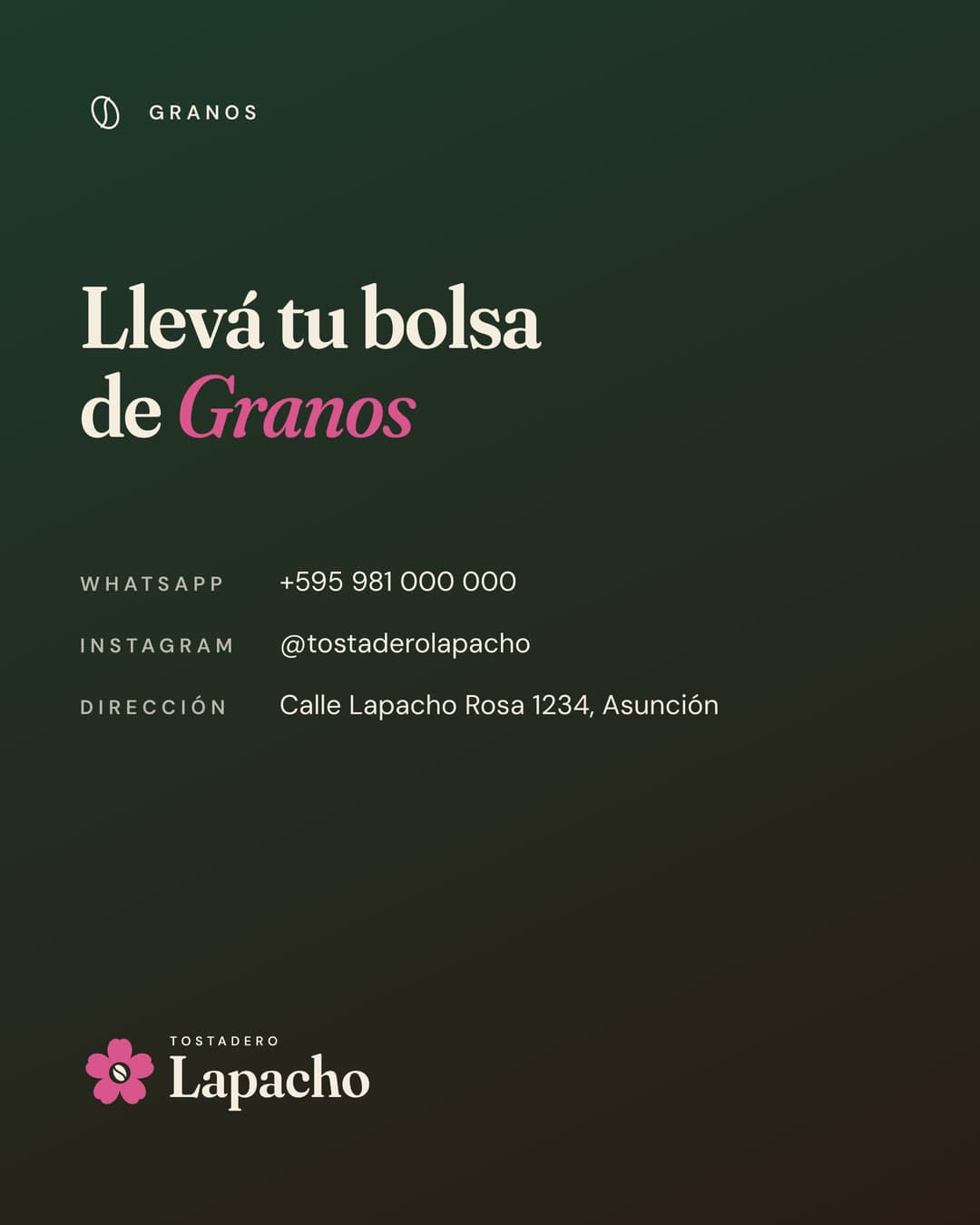 Lámina 4: Llevá tu bolsa de Granos, con el contacto de Tostadero Lapacho